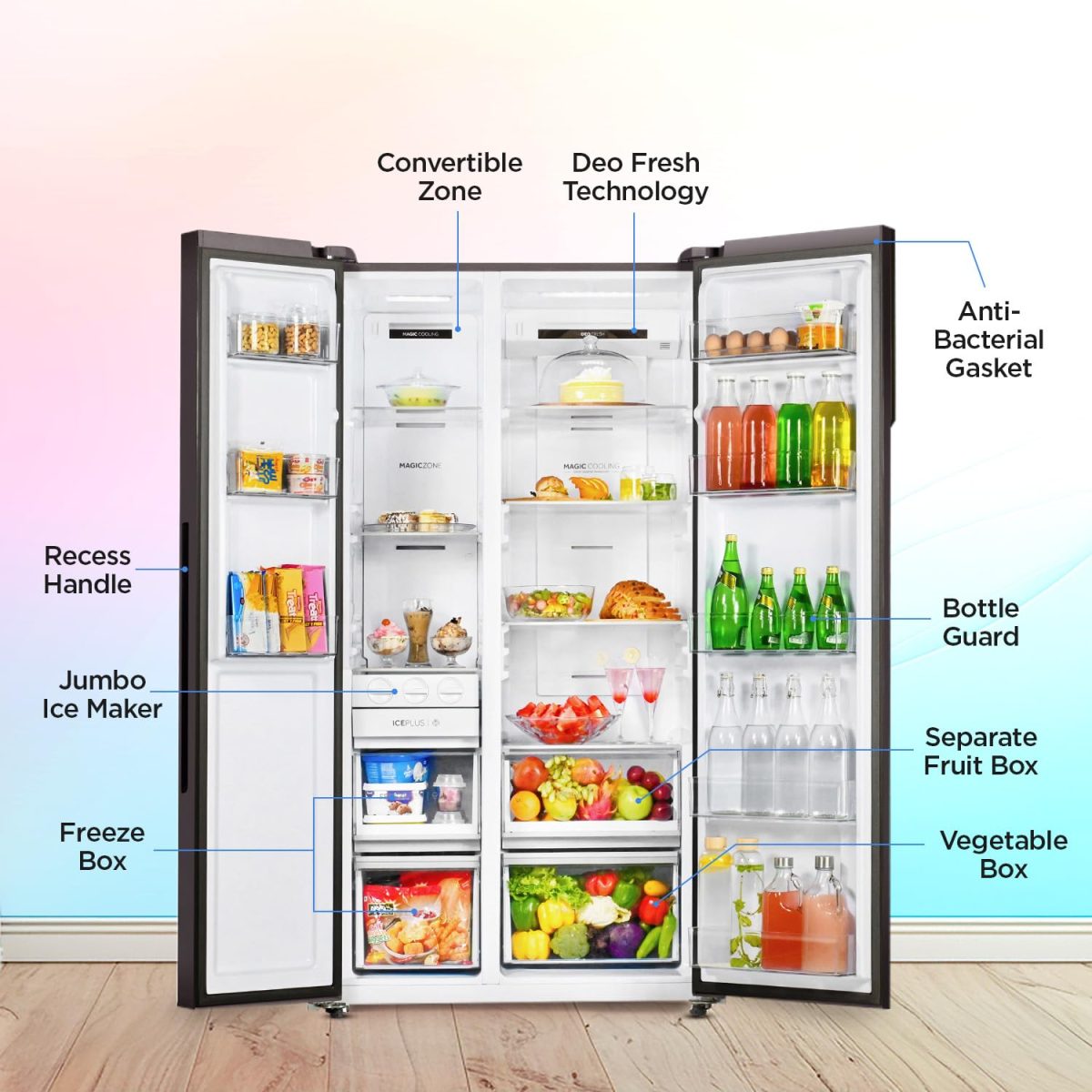 Haier 602L, 3-Star, Vogue 100% Convertible Fridge Space, Expert Inverter 2-Door Side by Side Refrigerator, (HRS-682KYG, Black Yellow Glass) - Image 5