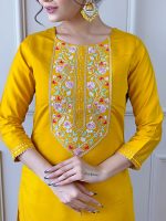 Naixa Women's Rayon Embroidered Straight Kurta with Pant and Dupatta (Available in Plus Size) - Image 5