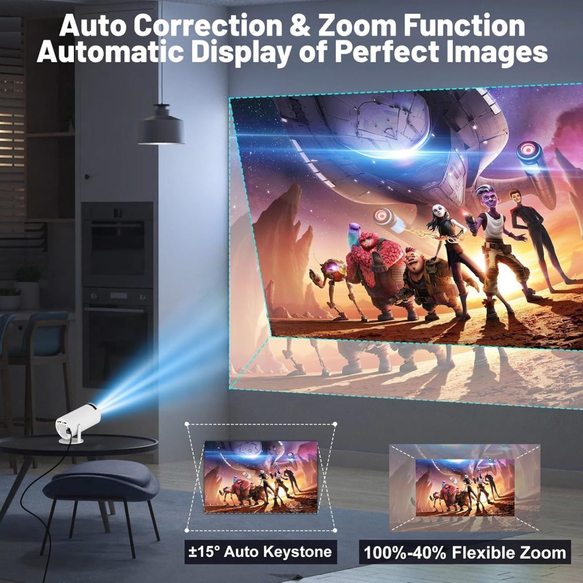 Portable Mini Projector, 4K 1080P Full HD Projector, Support Video Projector, WiFi 5G BT 5.0, Cinema Projector 180° Can Be Rotated, Android 11, Compatible with TV Stick/Windows/iOS/Android (Multi) - Image 3