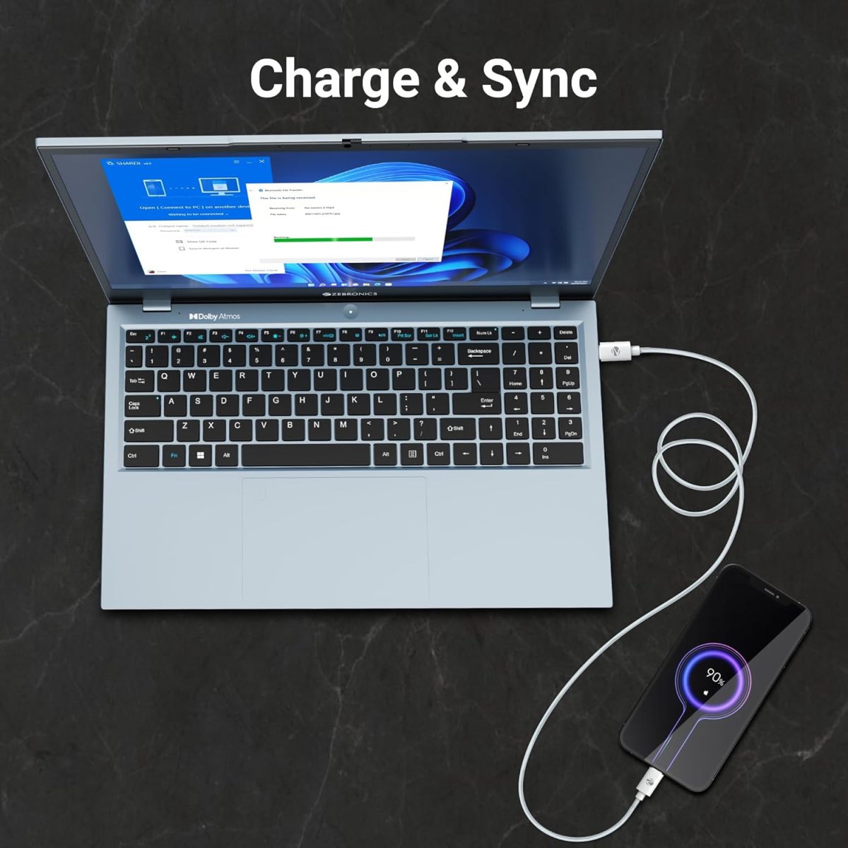 ZEBRONICS Type C to Type C Strong Braided Cable, 60W PD Fast Charging Cable, for iPhone 16 Series, 15 Series, iPad, MacBook, Samsung, Other Android Devices, Data Sync, 1M (ZEB-TT60+), White - Image 4