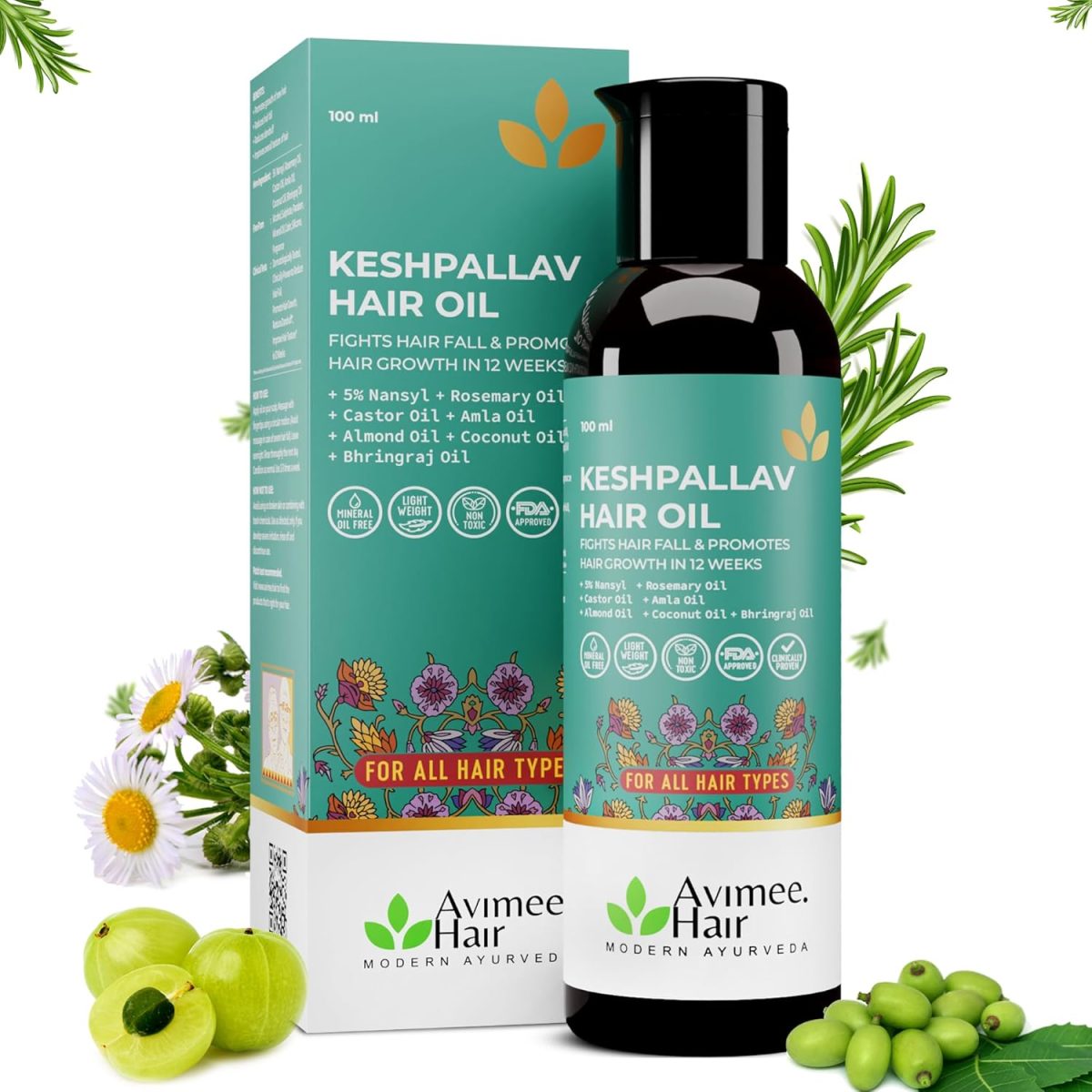 Avimee Herbal Keshpallav Hair Oil For Men & Women | Promotes Hair Growth & Reduces Hair Fall | With Rosemary, Castor, Amla, Coconut and Bhringraj Oil | Mineral Oil Free (Pack of 2) - Image 2