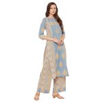 Tissu Women's Cotton Grey & Yellow Printed Kurta with Palazzo - Image 3