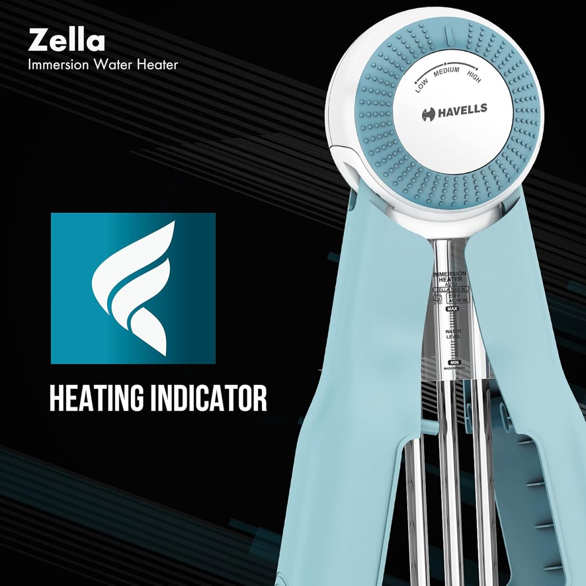 Havells Plastic Zella 1500 watts Immersion Heater|Automatic Cut-Off,Temp. Setting,Isi Mark 3 Pin Molded Plug|Protection Cover,Nickel Plating,Smart Switch For Safe Operation,Warranty: 2 Year|(Blue) - Image 7