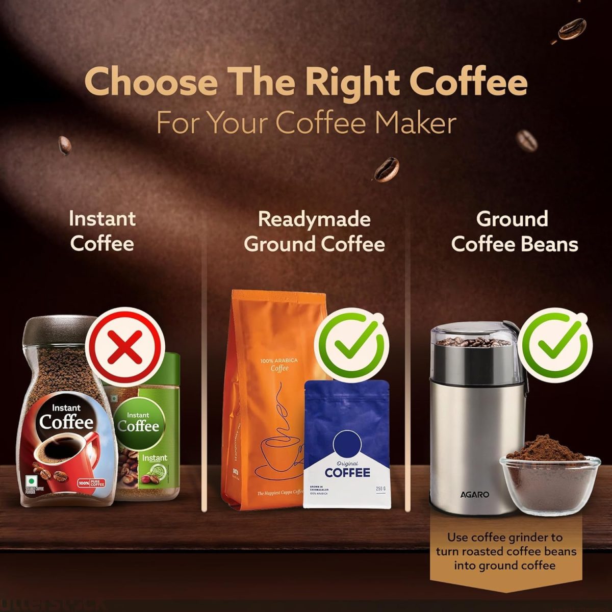 AGARO Imperial Espresso Coffee Maker, Coffee Machine, 15 Bars, With Foaming Milk, Frother Wand for Espresso, Cappuccino, Latte and Mocha, Steam Espresso Maker For Home, Adjustable Milk Frothing and Double Temperature Control System, Stainless Steel, 1100W. - Image 3