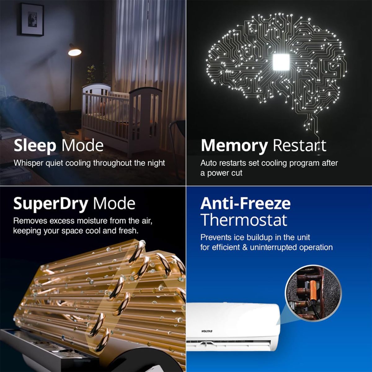 Voltas 1 Ton 3 Star, Fixed Speed Split AC (Copper, LED Display, Anti-dust Filter, SAC 123 Vectra Elegant, White) - Image 7