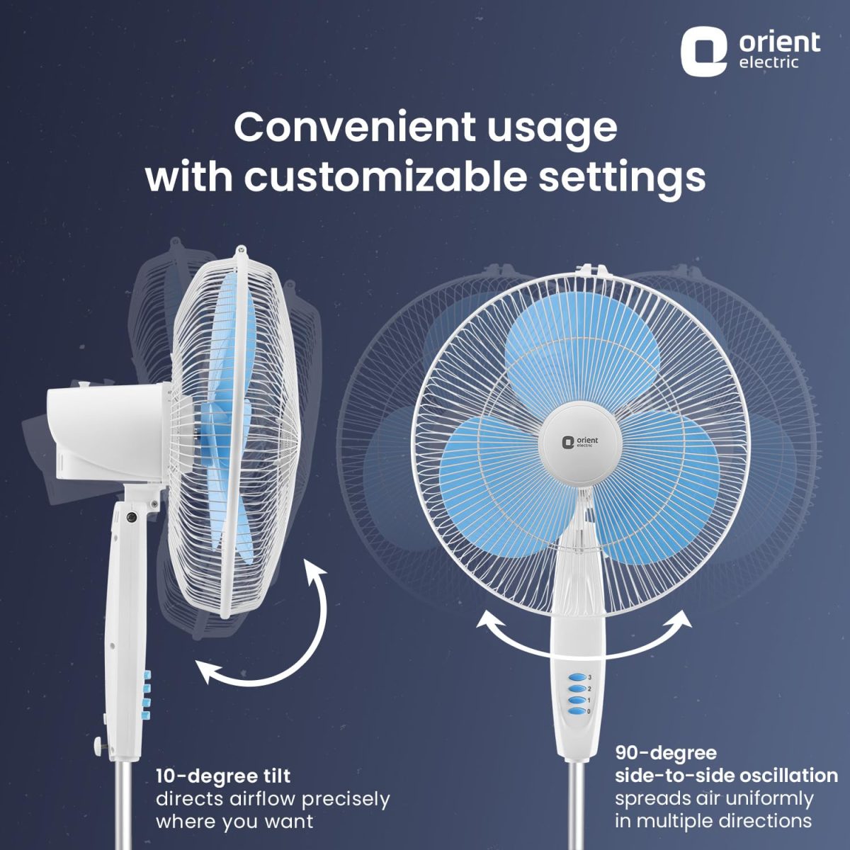 Orient Electric Stand-82 400 MM Oscillating Pedestal Fans | Stand Fan with Tilt Mechanism | High Air Delivery | Aesthetic Design with Telescopic Arrangement | 2 Year Warranty by Orient, Sky Blue - Image 5