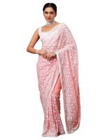 AKHILAM Women's Botanical Embroidered Designer Organza Saree With Unstitched Blouse Piece (7KAVI701)