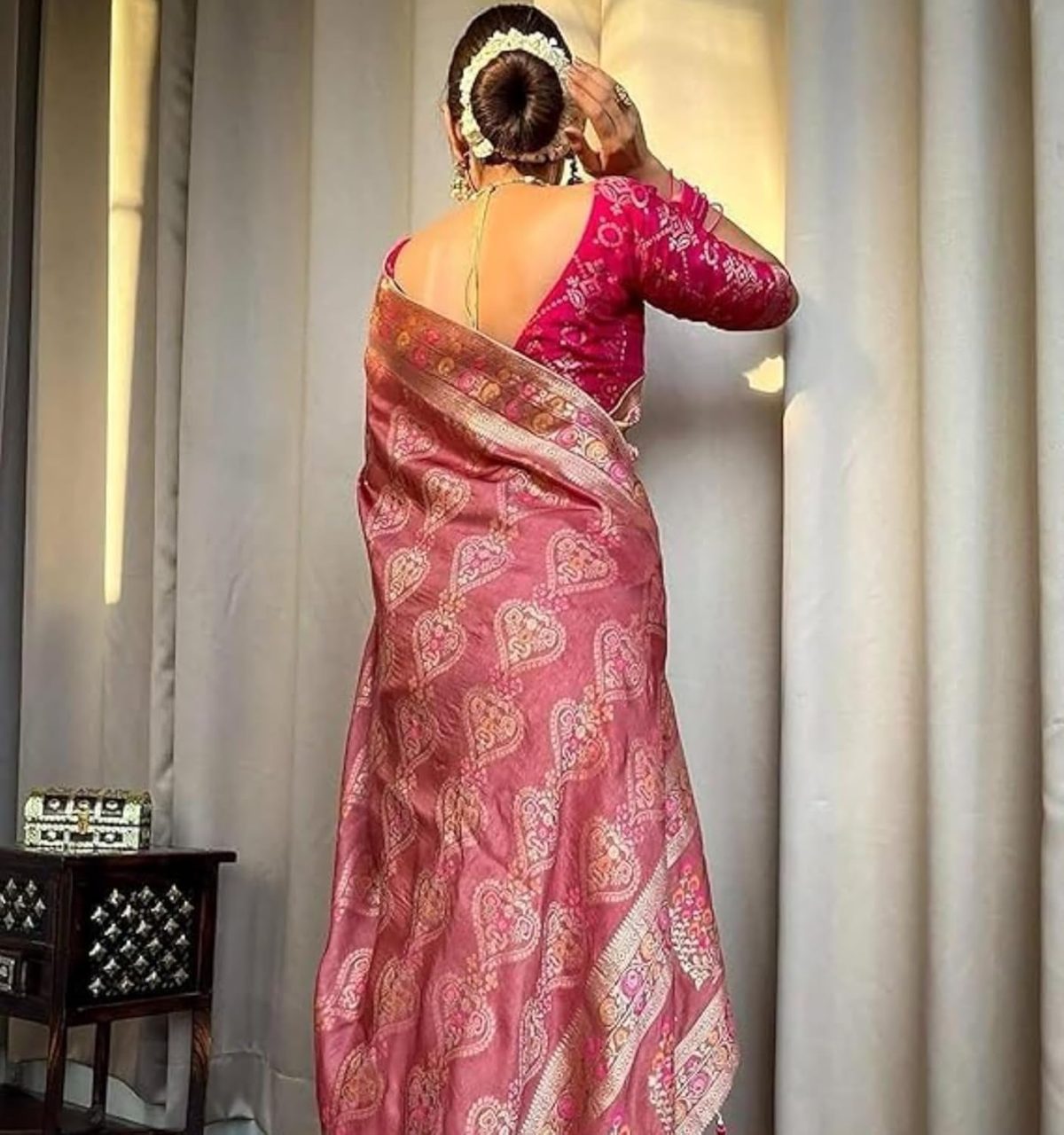 Sanu silk Kanjivaram Banarasi Silk Saree for Women And Girls, Traditional Indian Ethnic Wear with Rich Zari Work, Wedding And Festive Saree with Unstitched Heavy Blouse Piece - Image 2