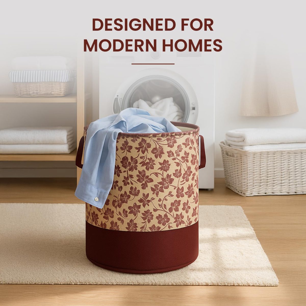 HOMFIL Brand - Laxis 45L Printed Laundry Bag for Clothes Foldable with Easy Carry Handles, Non Woven Laundry Basket for Clothes, Toys, Storage, Clothes Basket Storage Organizer - Brown - Image 3