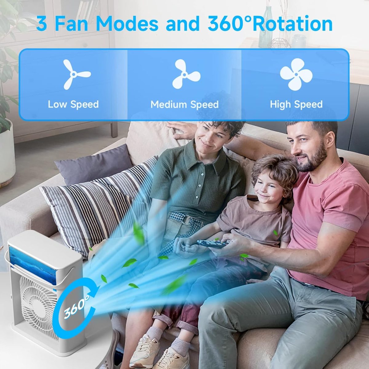 LQTTEK Portable Air Cooler 4-In-1 Mini Mobile Conditioner Fan, Cooling Fan And Humidifier, 7 Colors Led Night Lights With 3 Speeds Personal Evaporative Coolers, Conditioning For Home Office - Image 5
