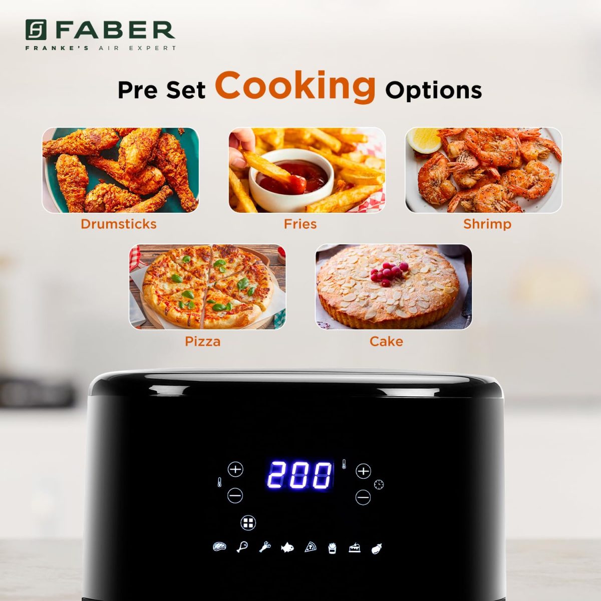 Faber 6L 1500W Digital Air Fryer | Fry, Bake, Roast, Toast, Defrost, Grill & Reheat | 85% Less Oil, 360° Air Cooking | 8-Preset Menu, LED Display & Touch Control, Non-Stick Pan, View Window | (Black) - Image 5