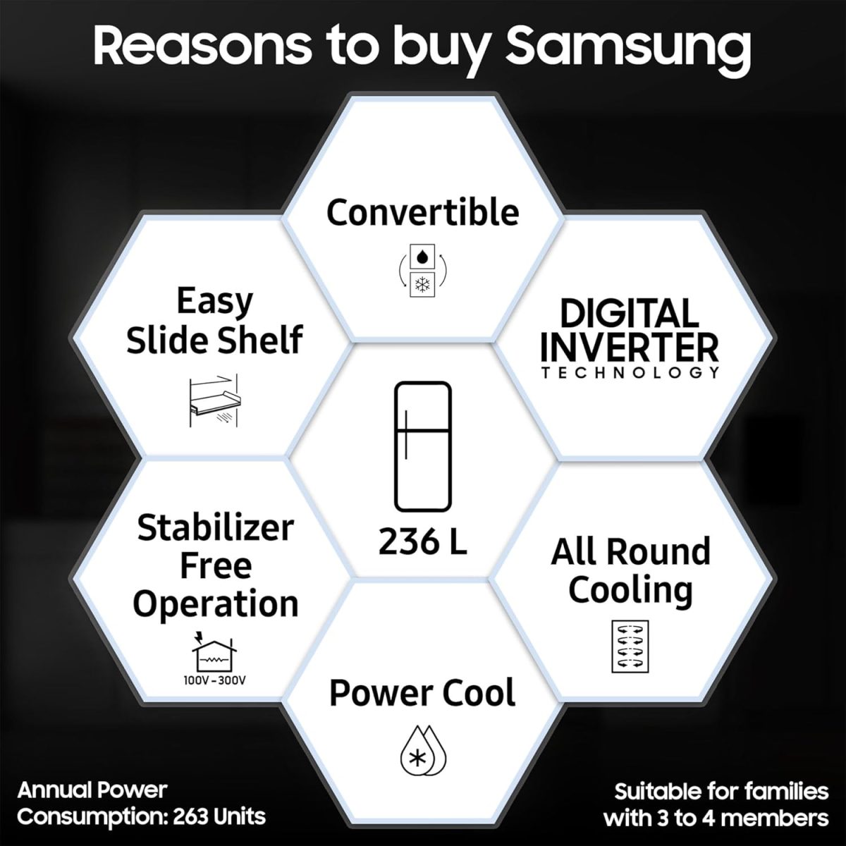 Samsung 236 L, 2 Star, Convertible, Digital Inverter with Display Frost Free Double Door Refrigerator (RT28C3922CR/HL, Red, Camellia Purple) - Image 2
