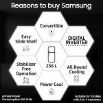 Samsung 236 L, 2 Star, Convertible, Digital Inverter with Display Frost Free Double Door Refrigerator (RT28C3922CR/HL, Red, Camellia Purple) - Image 2