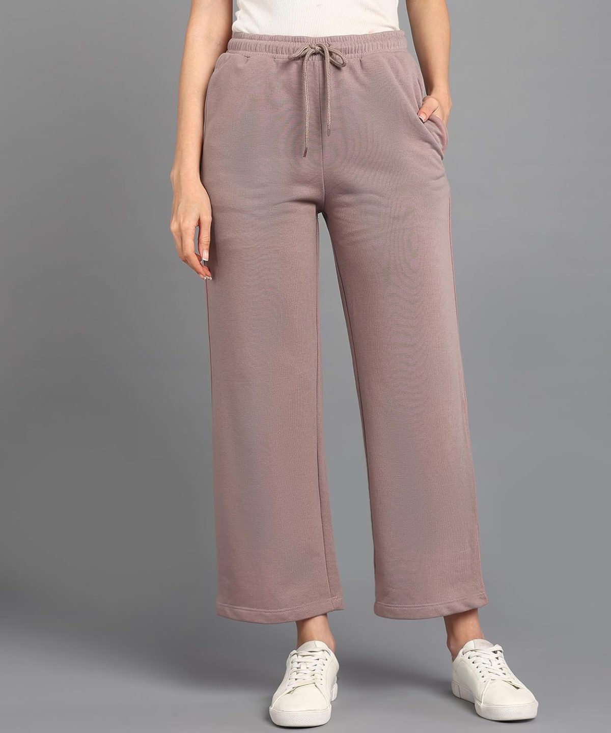 Alan Jones Clothing Women's Relaxed Fit Mid Rise Solid Wide Legs Track Pant - Image 2
