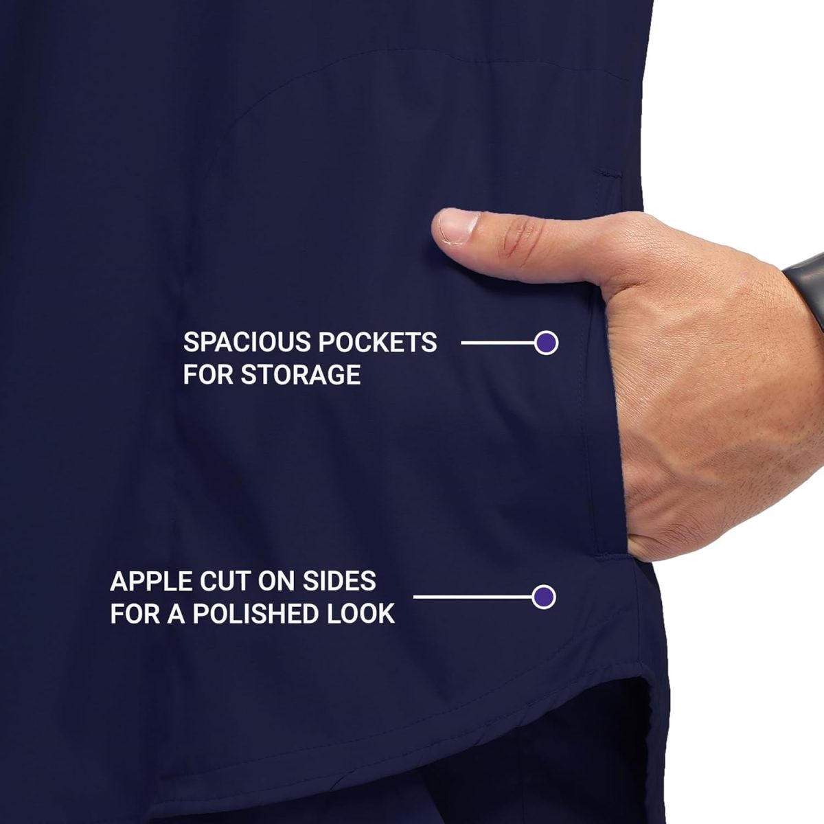 KNYA Classic Men's 5-Pocket Mandarin Collar Scrub Suit| Regular fit | Short Sleeves | For Doctors (XL, Navy Blue) - Image 4