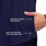 KNYA Classic Men's 5-Pocket Mandarin Collar Scrub Suit| Regular fit | Short Sleeves | For Doctors (XL, Navy Blue) - Image 4