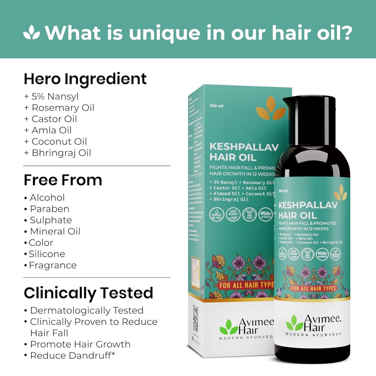Avimee Herbal Keshpallav Hair Oil For Men & Women | Promotes Hair Growth & Reduces Hair Fall | With Rosemary, Castor, Amla, Coconut and Bhringraj Oil | Mineral Oil Free (Pack of 2) - Image 5