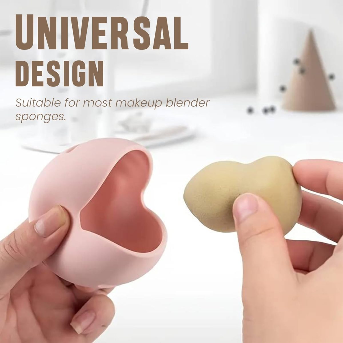 Homeaura Beauty Blender Sponge Holder Silicone Double Sided Breathable Shatterproof Makeup Sponge Holder Potable Travel Case | Pack of 2 |Khaki & Pink| - Image 5