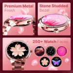 CrossBeats Diva 1.28” Stylish Smart Watch for Women with Stone Studded Bezel| Amoled Display | Female Health Tracker | 100+Sports Modes| Premium Metal Smartwatch with Wireless Charging - (Rose Gold) - Image 3