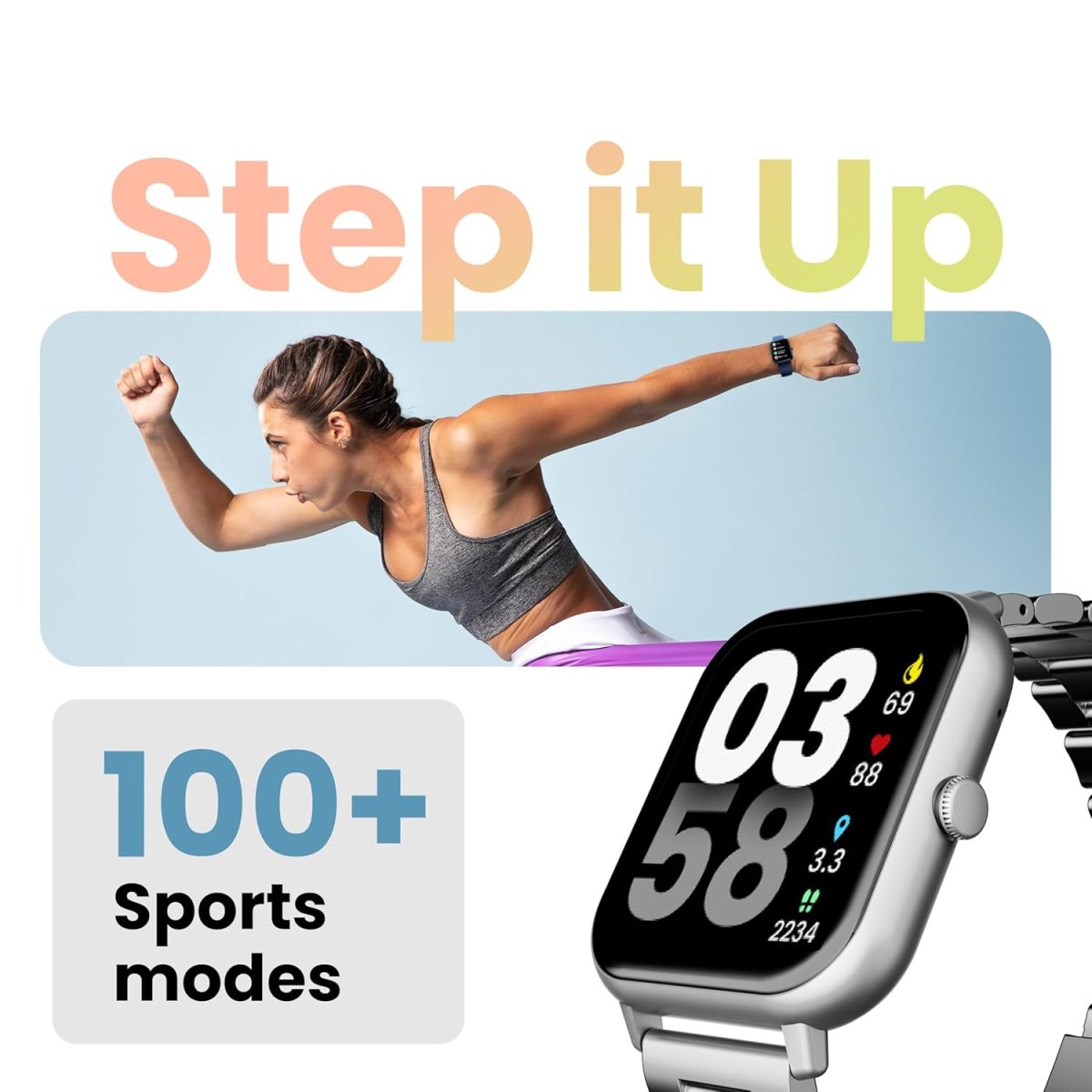 GOBOULT Drift+ Smart Watch 1.85''HD Screen, Bluetooth Calling, IP68, 500 Nits Brightness,150+ Watchfaces, AI Voice Assistant, SpO2 Monitoring, 100+ Sports Mode Smartwatch (Chrome) - Image 6