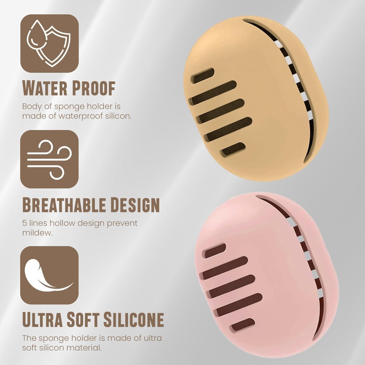 Homeaura Beauty Blender Sponge Holder Silicone Double Sided Breathable Shatterproof Makeup Sponge Holder Potable Travel Case | Pack of 2 |Khaki & Pink| - Image 2