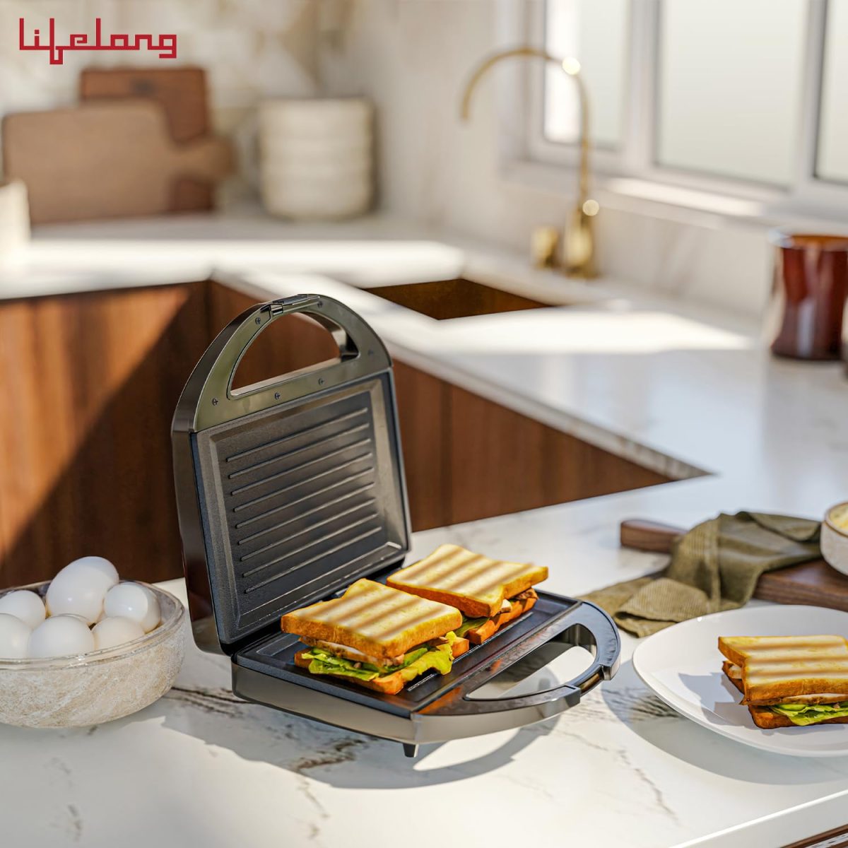 Lifelong Sandwich Griller 750 W, Classic Pro - Auto Cut off & Power Indicator | Sandwich Maker with 4 Slice Non-Stick | Fixed Plates for Sandwiches at Home with 1 Year Warranty (Black, LLSM120G) - Image 7