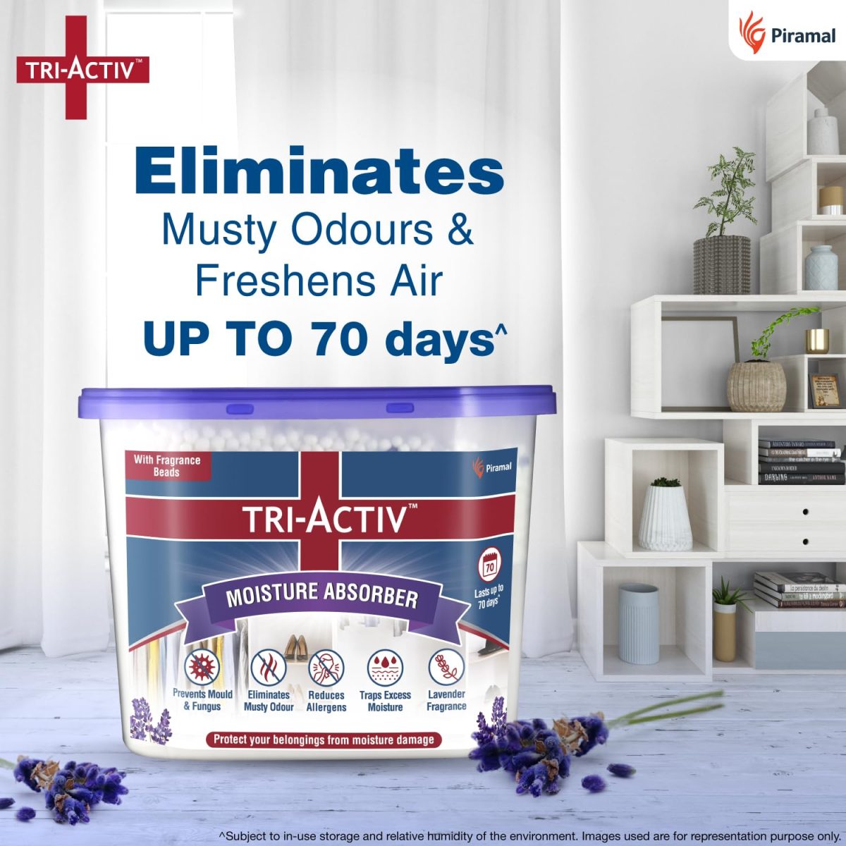 Tri-Activ Moisture Absorber | Absorbs upto 600ml Each|Pack of 2 | Dehumidifier for Room Moisture | Air Freshener & Humidity Absorber for Wardrobe, Toilet & Car | Prevents Mould, Fungus, Odour|Lavender - Image 2