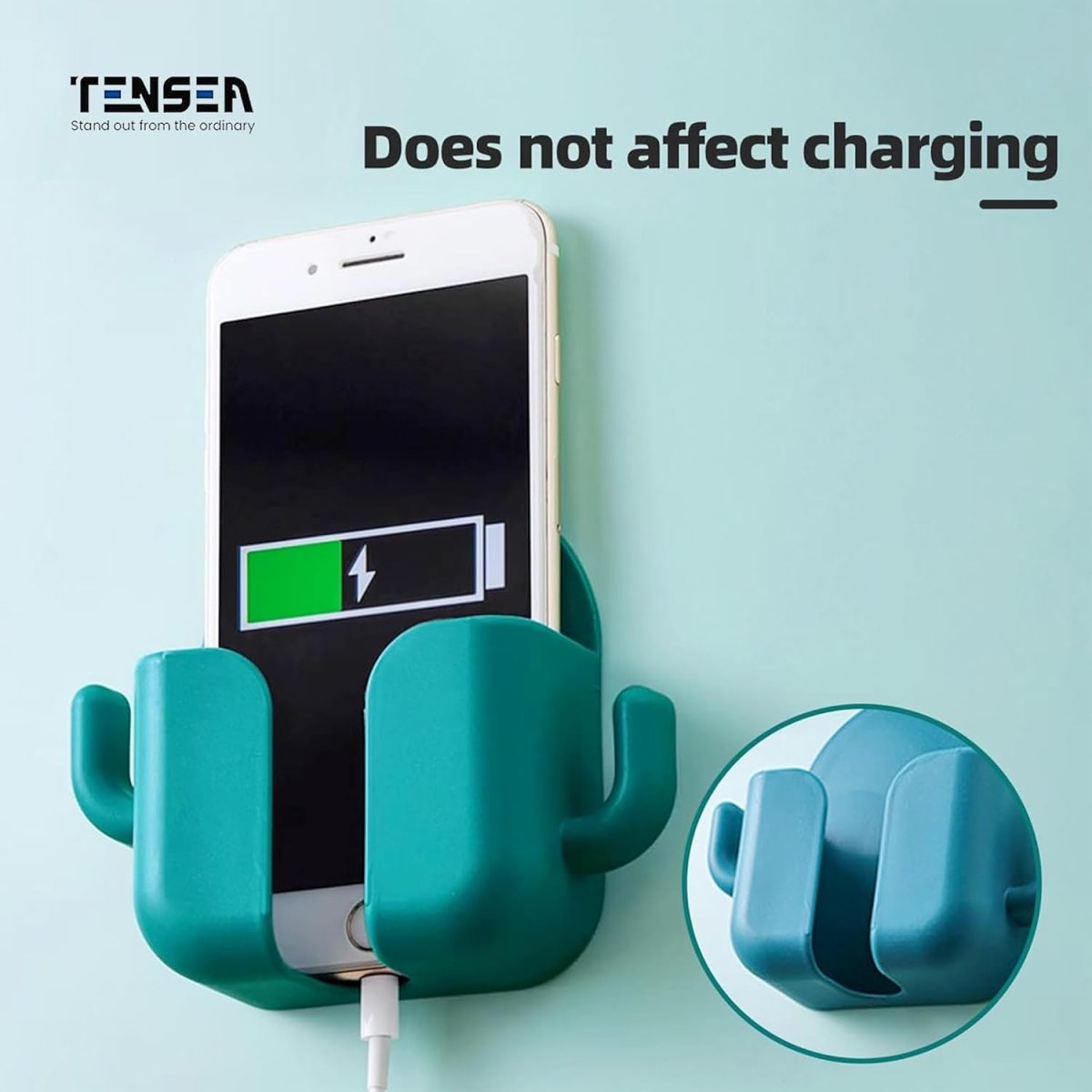 Tensea Pack Of 4 Wall Mount Phone Holder Mobile Charging Stand With 2 Hook Mobie Holder For Bedroom Bathroom Kitchen Shelves Office Table Top - Abs - Image 3