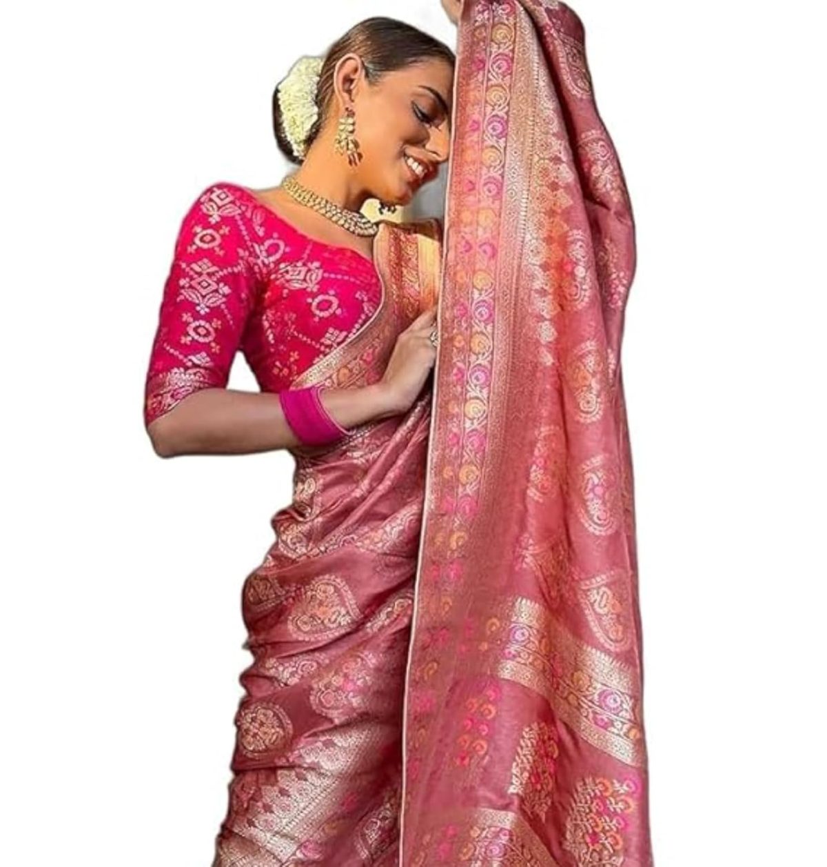 Sanu silk Kanjivaram Banarasi Silk Saree for Women And Girls, Traditional Indian Ethnic Wear with Rich Zari Work, Wedding And Festive Saree with Unstitched Heavy Blouse Piece