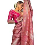 Sanu silk Kanjivaram Banarasi Silk Saree for Women And Girls, Traditional Indian Ethnic Wear with Rich Zari Work, Wedding And Festive Saree with Unstitched Heavy Blouse Piece
