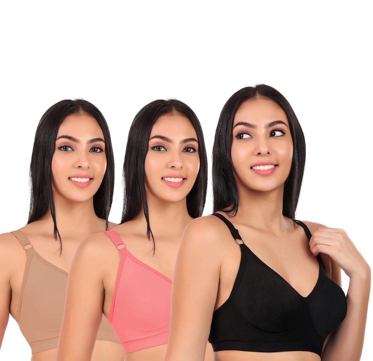 Clothonics Womens Non-Padded Non-Wired Seamless Double Layered T-Shirt Bra - Pack of 3