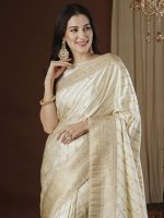 AKHILAM Women's Satin Silk Ethnic Motif Woven Design Saree With Unstitched Blouse (ARYA4401_FL_Parent) - Image 5