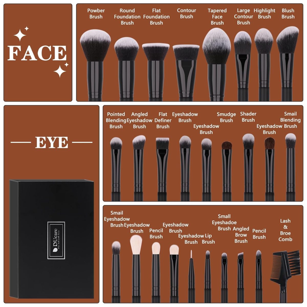 DUCARE Synthetic Bristles Makeup Brushes - Black , Pack of 27 , DRM-DF2725 - Image 3