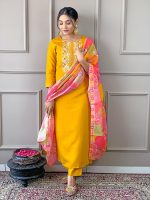 Naixa Women's Rayon Embroidered Straight Kurta with Pant and Dupatta (Available in Plus Size) - Image 8