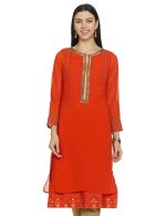 W for Woman Women's Synthetic Straight Fit Straight Kurta