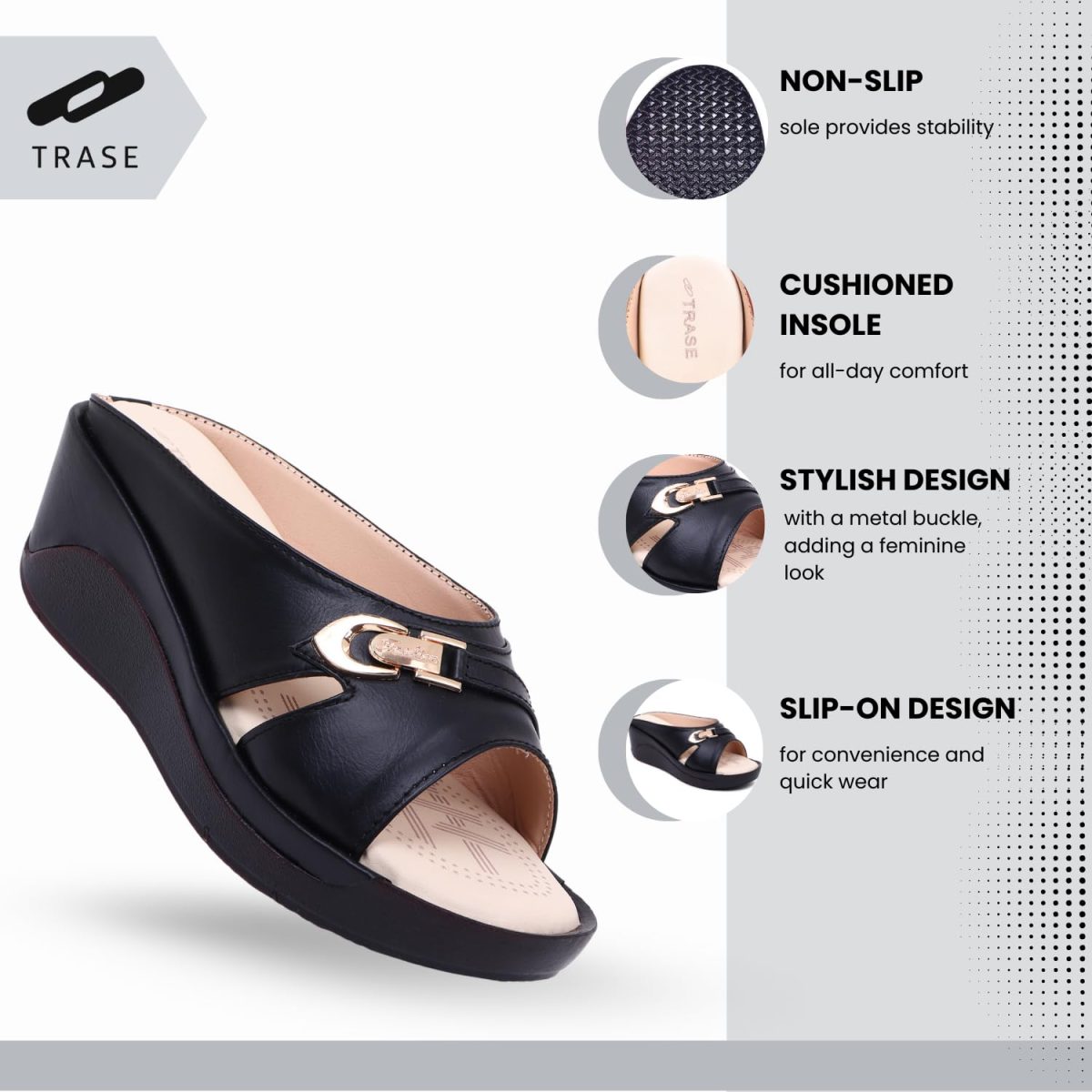 TRASE Women's Fashion Sandal, Faux Leather, Comfortable and Stylish Wedges| Soft Cushion Footbed For Women & Girls | For Casual Wear & Formal Wear Occasions 2.5 inches heel - Image 2