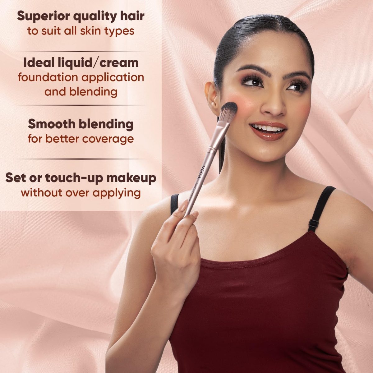Vega Foundation Brush for Smooth Blending Makeup, Foundation Blender Makeup Brush, Full Coverage Seamless Looking Finish & Even Coverage Make up Brush, (MBN-01) - Image 4