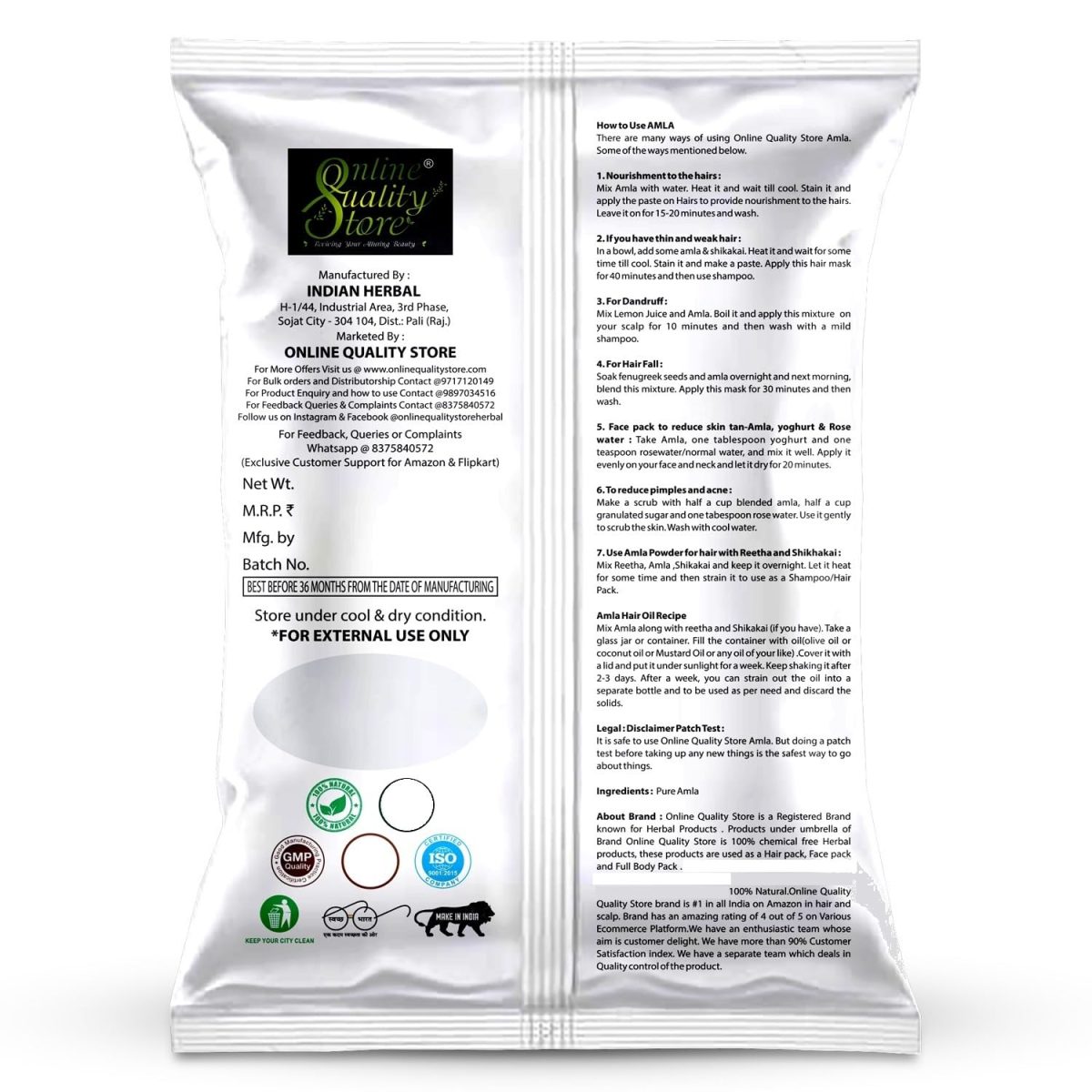 Online Quality Store Amla, Reetha, Shikakai Powder Combo Powder Pack For Hair R (Pack Of 3, Total 380G Pack), All Hair Type, Oily, Dry, Thick, Damaged, 3 Count - Image 6