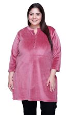 In Love Women's Plus Size Velvet Kurti - Warm Full Sleeve Solid Color Winter Wear