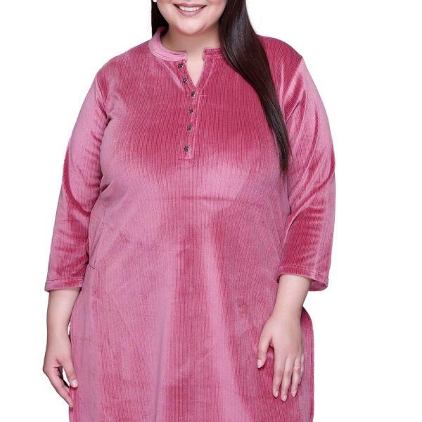 In Love Women's Plus Size Velvet Kurti - Warm Full Sleeve Solid Color Winter Wear