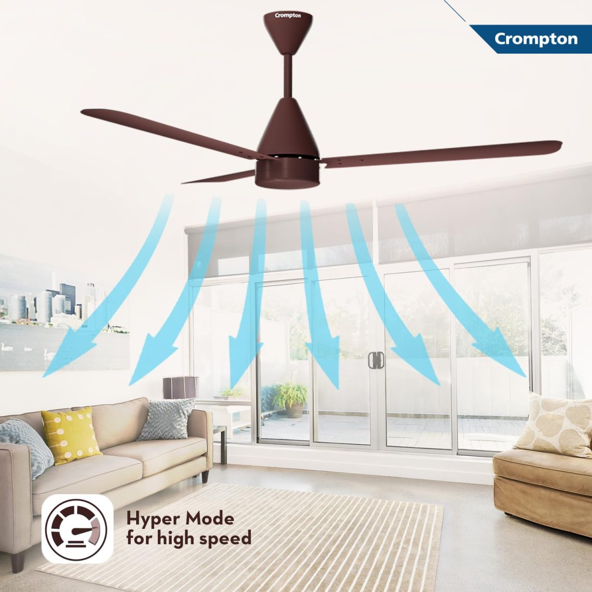 Crompton Energion Hyperjet 1200mm BLDC Ceiling Fan | Point Anywhere Remote Control | BEE 5 Star Rated Energy Efficient | Superior Air Delivery | Anti-Rust | 2 Year Manufacturer Warranty | Brown - Image 6
