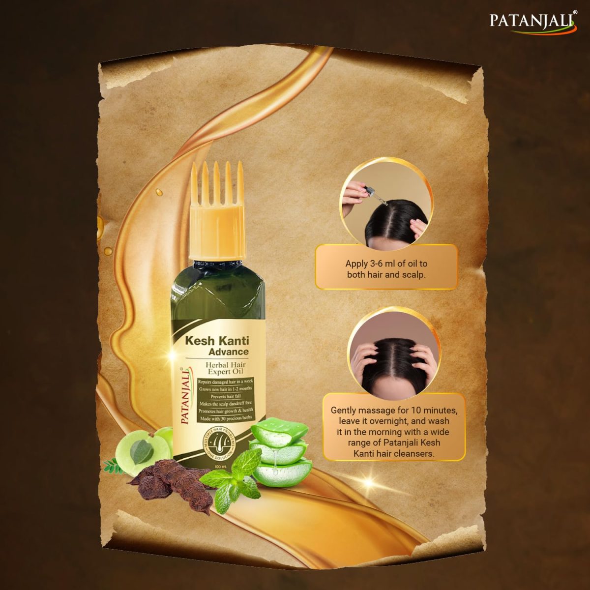 Patanjali Kesh Kanti Advance Herbal Hair Expert Oil 100ml, Stronger & Longer Hair for Women & Men, Nourishing Hair Oil Enriched with Amla, Reetha, Kalonji & Shikakai - Image 5