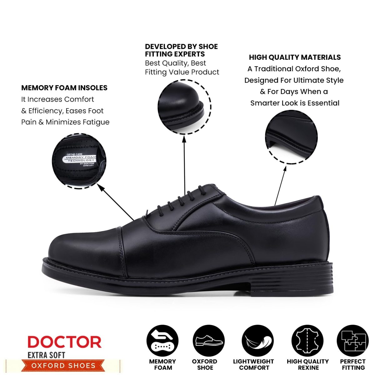 DOCTOR EXTRA SOFT Mens Classic Oxford Memory Foam Shoe for Uniform Dress, Tan Formal, Office,Party,Wedding| Lightweight & Comfortable| Premium PU Grip Sole Derby Slip on Lace Up Gents & Boys New-D-801 - Image 2