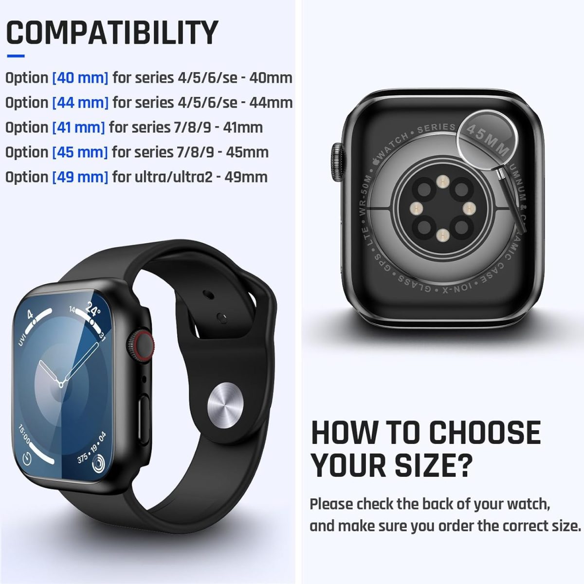 Vemigon Waterproof Case for Apple Watch Series 6 5 4 SE/SE2 with Tempered Glass Screen Protector 44mm, Full Coverage Hard PC Bumper Back Frame, Protective Cover for iWatch - (44mm Black) - Image 7