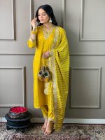 Naixa Women's Rayon Cotton Lining Embroidered Straight Kurta with Pant and Dupatta Sets (NX-470) - Image 9