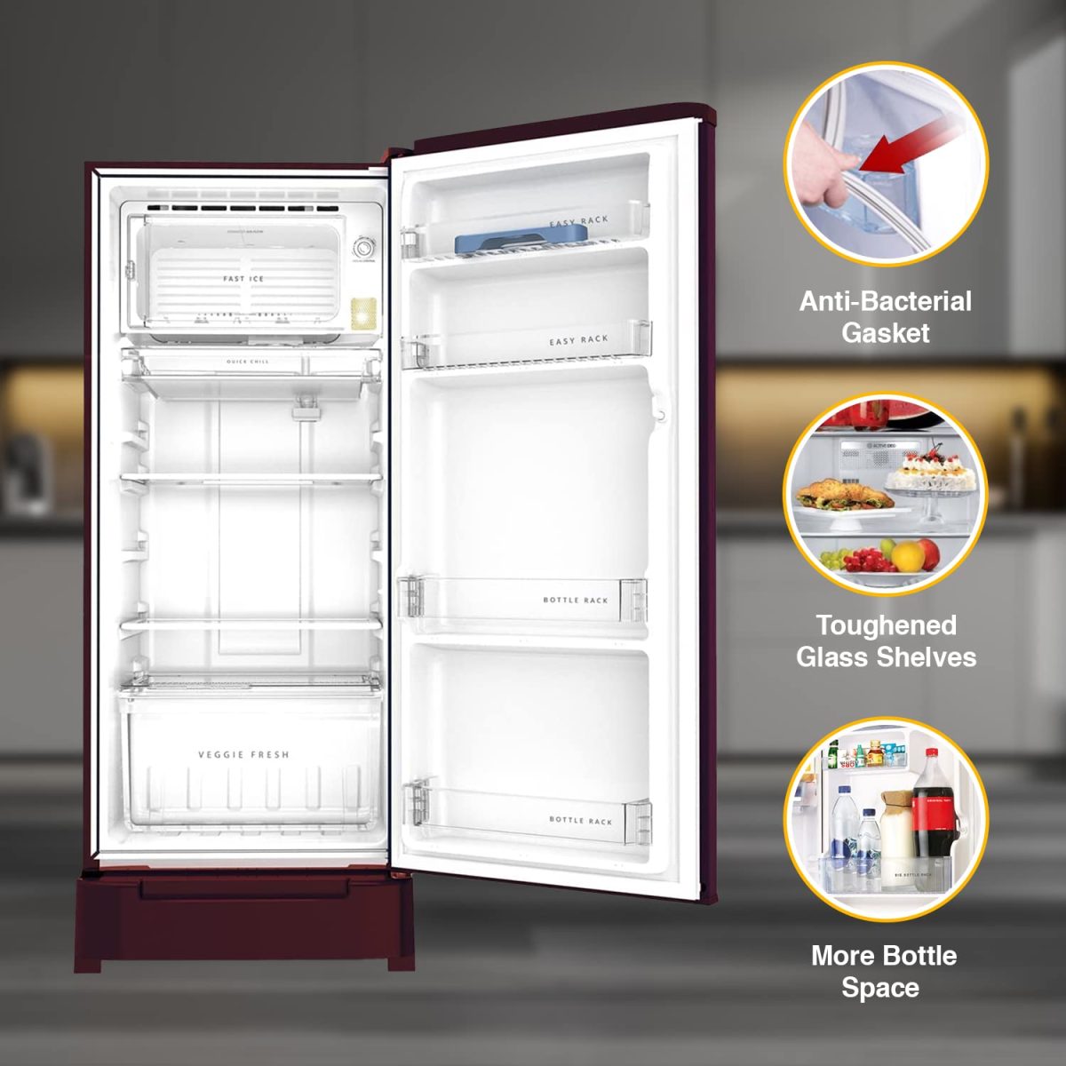 Whirlpool 184 L 4 Star Inverter Direct-Cool Single Door Refrigerator (205 WDE ROY 4S Inv WINE RADIANCE-Z, Base Stand with Drawer, 2023 Model) - Image 3