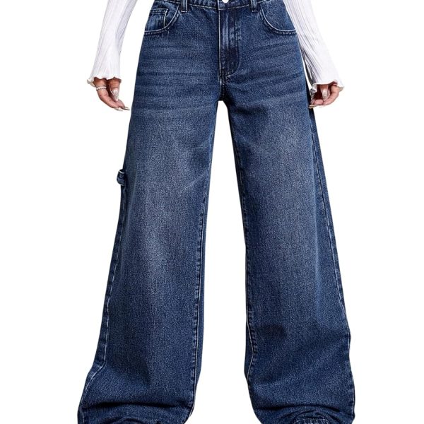 GRECIILOOKS Women's Regular Fit High Rise Pant Baggy High Waist | Bell Bottom Jeans