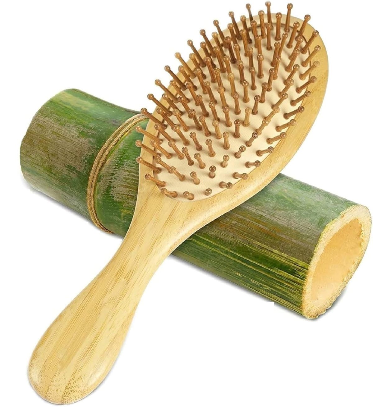INSIME Wooden hair brush for Women & Men – Bamboo wooden Paddle hair brush for men women Curly hair – Bamboo Wooden brush for hair growth with flat paddle brush comb
