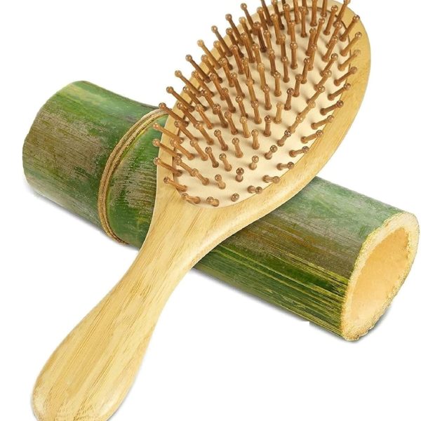 INSIME Wooden hair brush for Women & Men – Bamboo wooden Paddle hair brush for men women Curly hair – Bamboo Wooden brush for hair growth with flat paddle brush comb