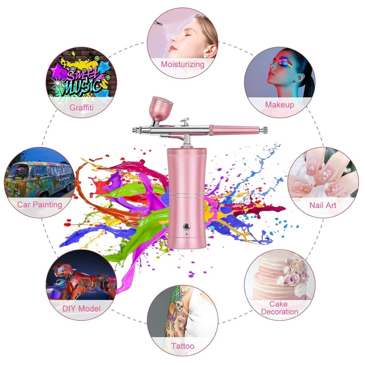 Bolt bee Airbrush Set, Professional Facial Makeup Airbrush Gun Kit USB Rechargeable Air Brush Pen for Makeup Skin SPA Art Nail Painting Tattoo Manicure Cakes DIY, with 3 Capacity Cups - Image 3